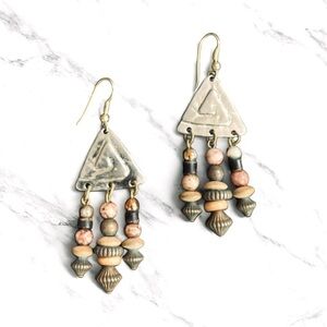 Triangle Tribal Style Beaded
Earrings Gold Brown Tan
Dangle Hook Pierced